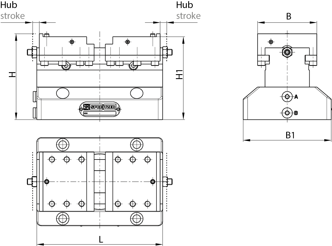Maße hydraulischer Zentrischspanner HZS