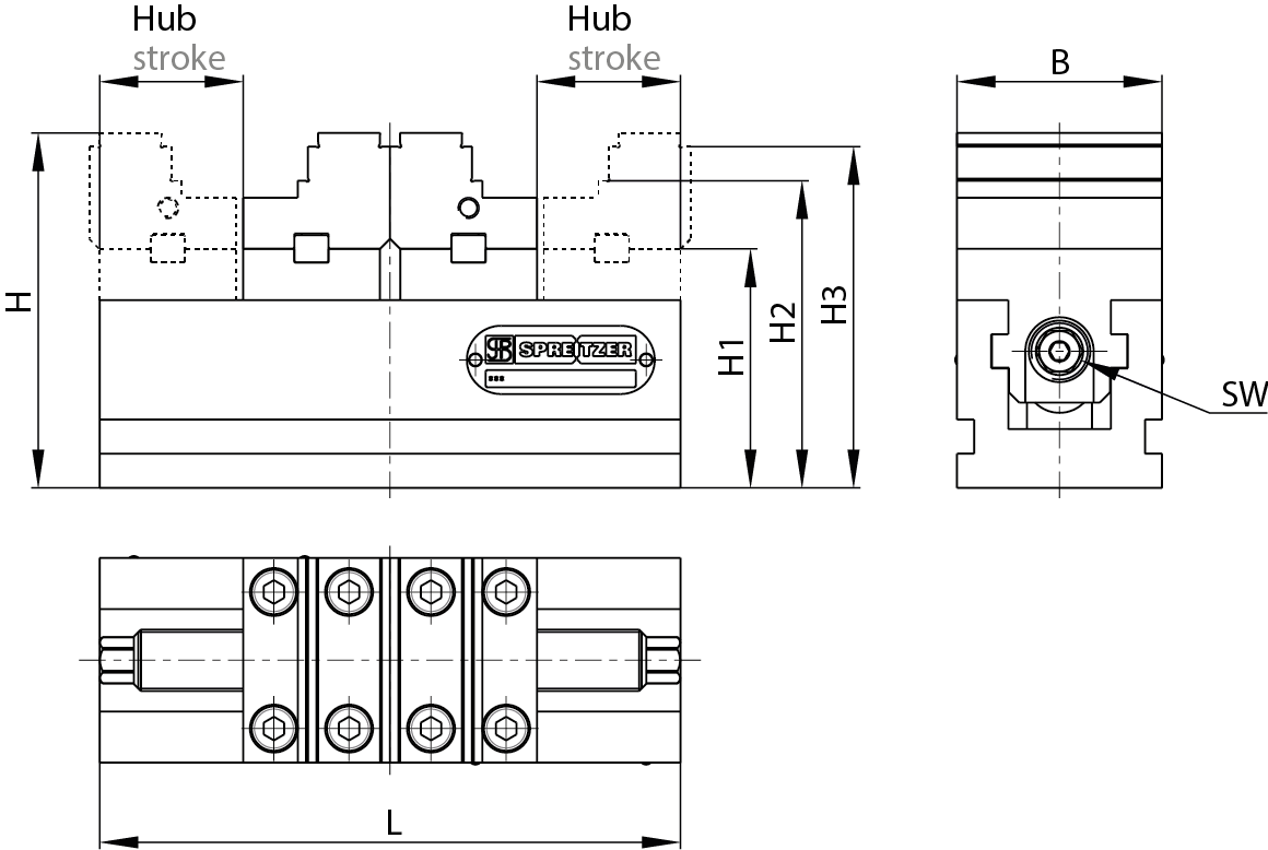 Maße mechanischer Zentrischspanner MZU