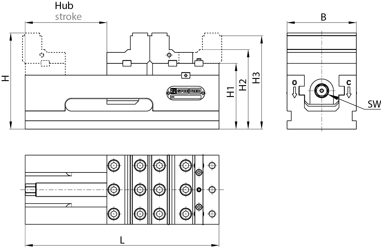 Planzeichnung mechanischer Kompaktspanner MSU 280-100 