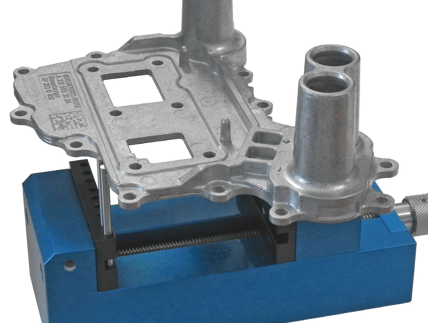 Spindelschraubstock SP 75 AL und Spannbacken mit Aufnahmestifte