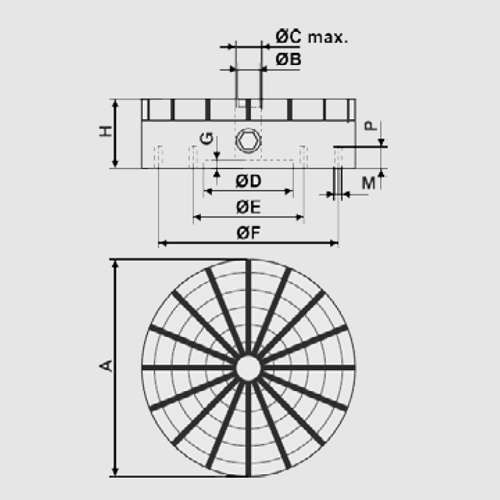 Maße Permanent Magnetrundfutter SPRS