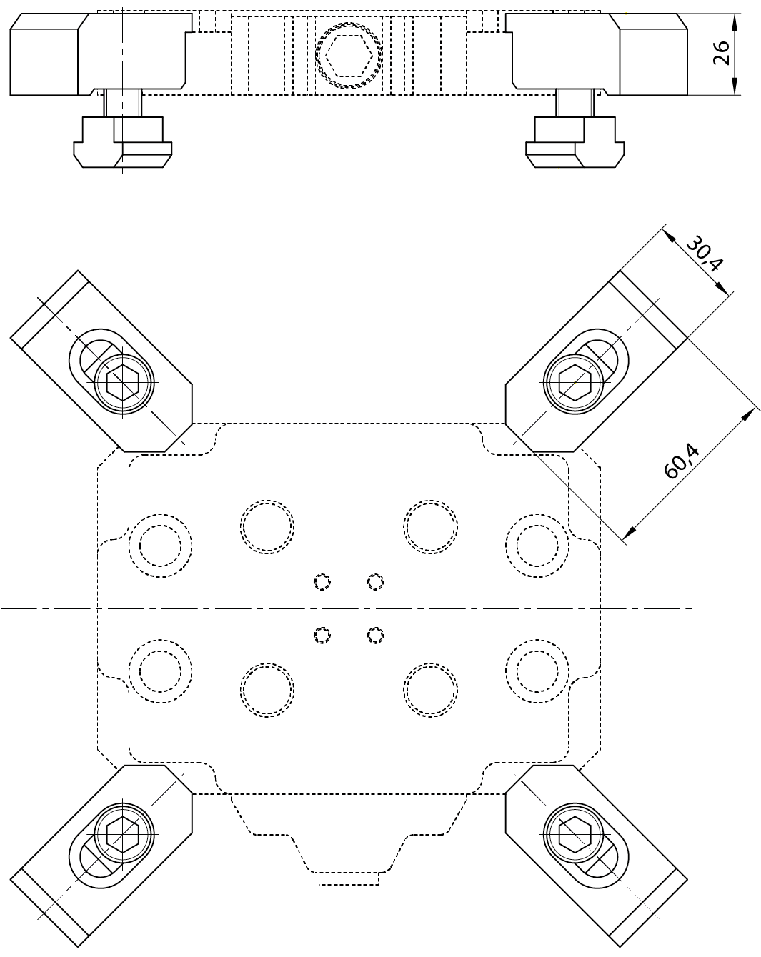 Zeichnung Befestigungsset für 4-fach Spanneinheit ZPS