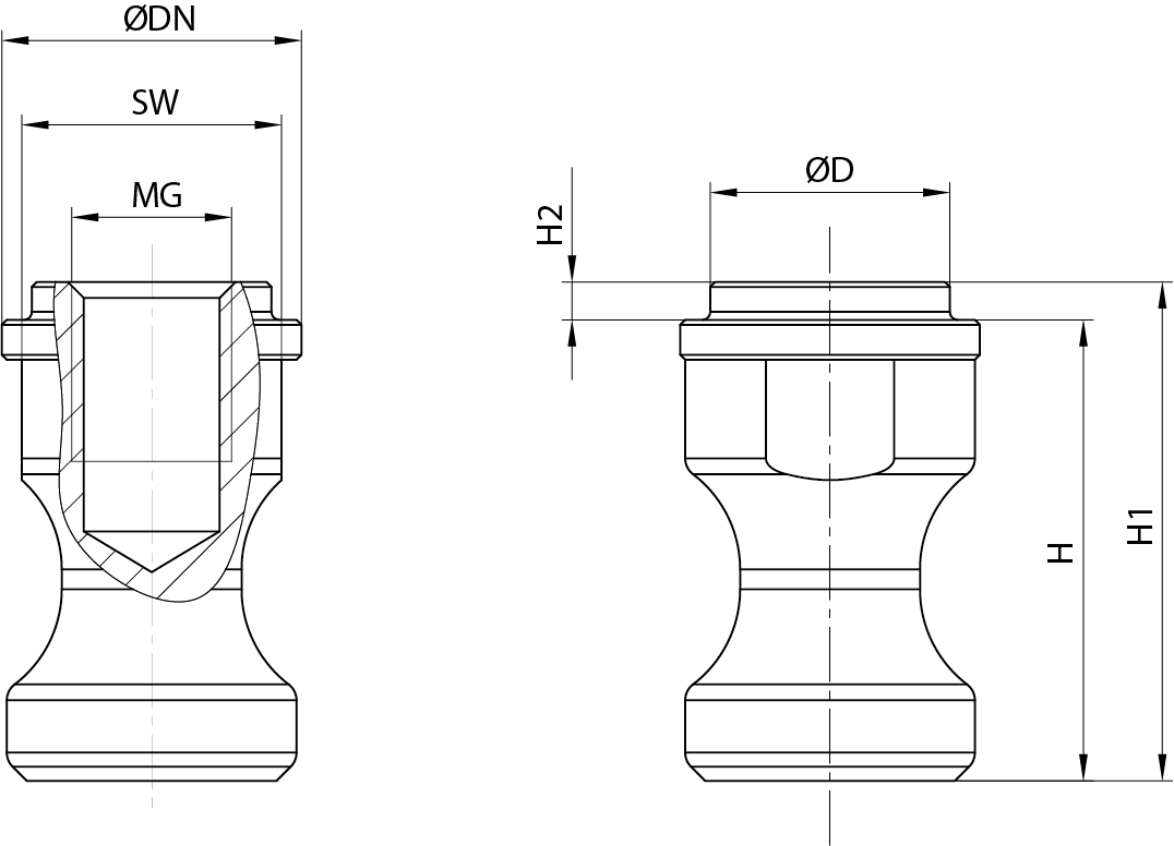 Maße Spannzapfen für 4-fach Spanneinheit ZPS