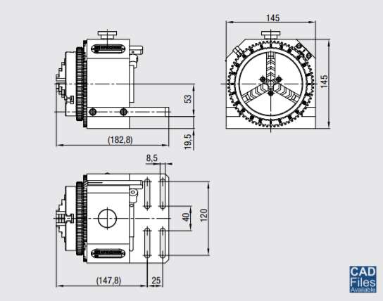 Planzeichnung Direktteilapparat VA mit Dreibackenfutter DBF 100